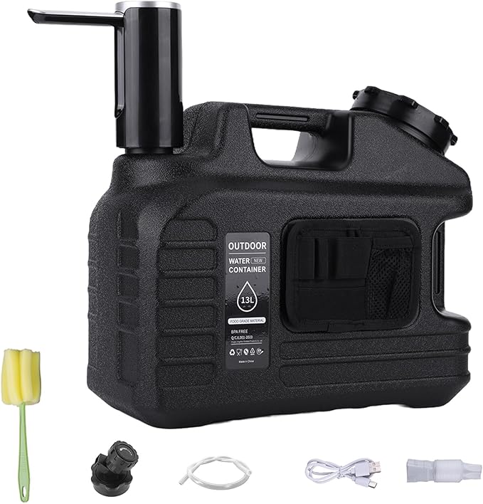ASIEIT Portable 3.5 Gallon Water Jug with Automatic Touch Control Water Pump, Camping Water Container with Spigot, Type-C Rechargeable, Water Storage for Hiking, Camping, Emergency water storage