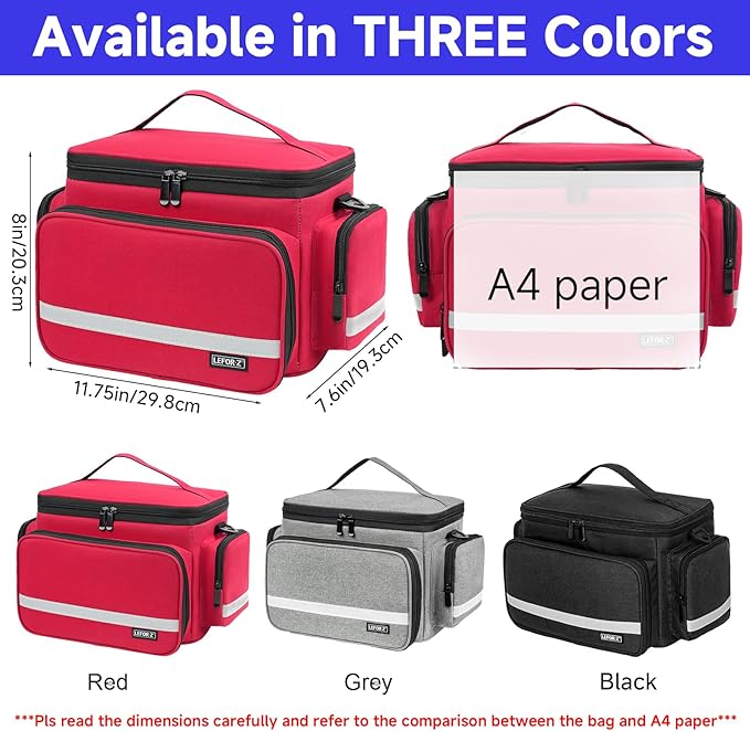 Medical Bag,First Aid Bag Empty,Home Health Nurse Bag with Detachable Divider,Medical Supplies Storage Tote for Nursing Student,Therapist,Doctors,Red