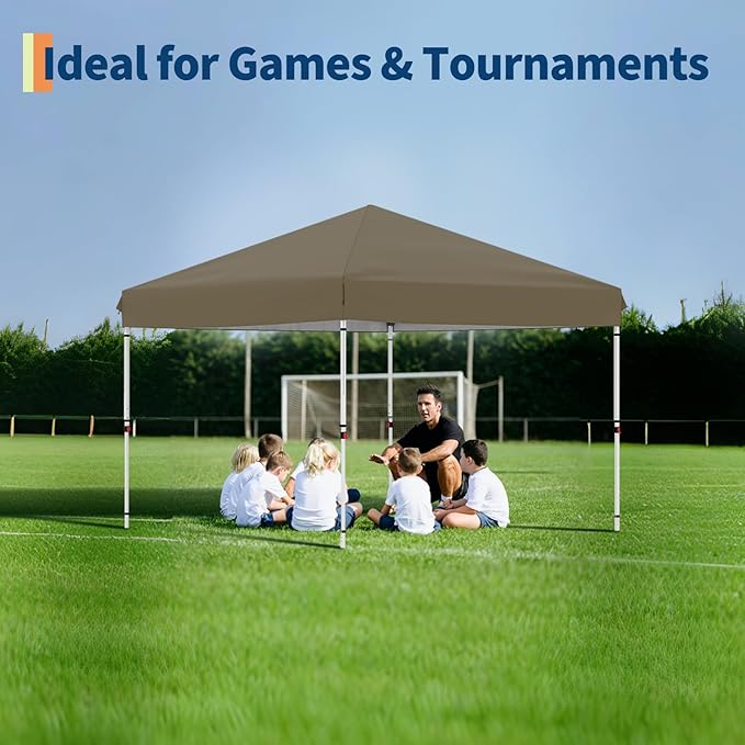 10x10 Pop Up Canopy Tent Outdoor Canopy with 1 Removable Sidewall One-Person Set Up Heavy Duty Commercial Instant Tent Shelter-Brown
