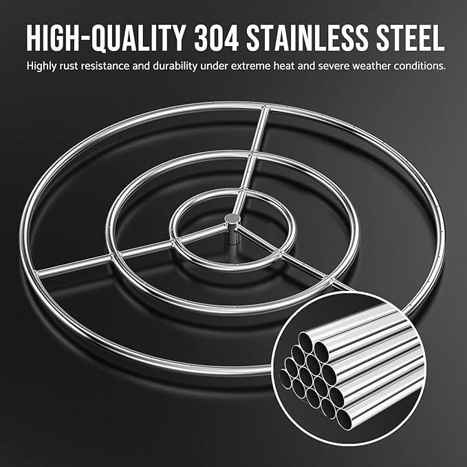 Skyflame 30-Inch Round Fire Pit Burner Ring, 304 Stainless Steel