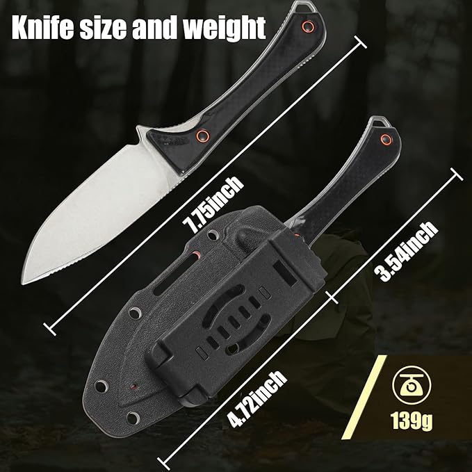 Camping Knife, Fixed Blade Knife With Sheath, Hunting Knife 440c Steel For Outdoor, Hiking, Hunting, Camping (Black)