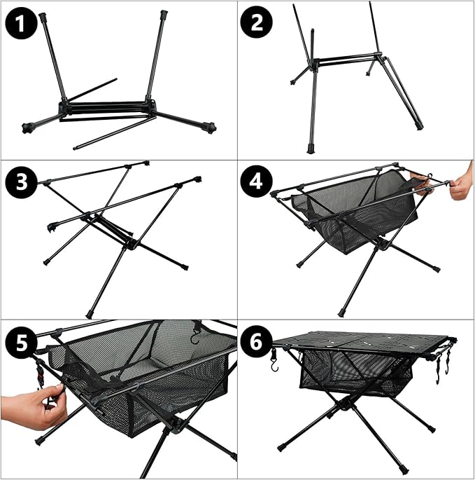 Foldable Camping Table - Portable Lightweight Aluminum Outdoor Table for Camping, Beach, Picnic | Compact Folding Design with Mesh Storage & Vented Top