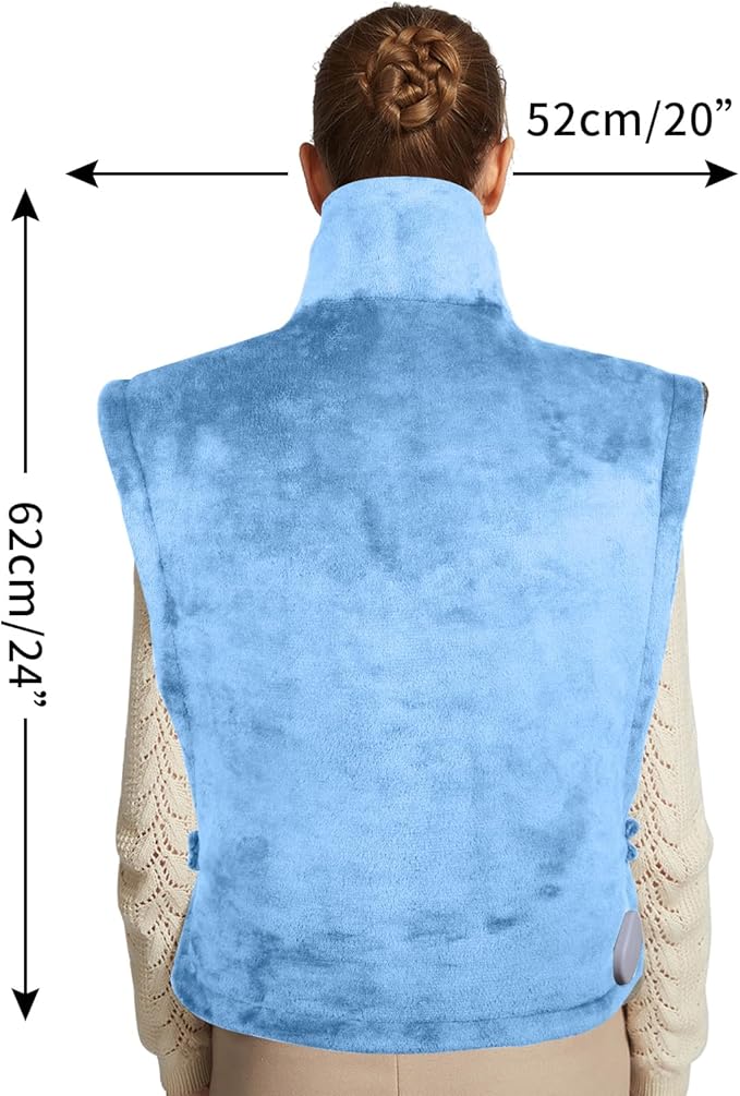 Ambershine 26"x35" XXXL King Size Neck& Shoulder& Back Heating Pad with 12 Temperature Settings& 4 Auto-Off Countdown Timers, Pain Relief for Back/Neck/Shoulder, Christmas gift for mom dad(Light Blue)