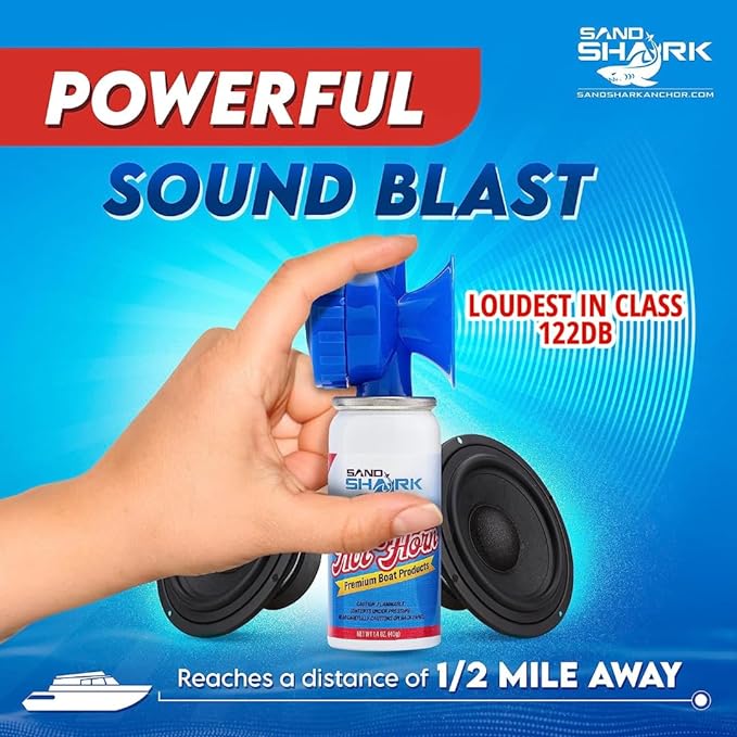 SandShark Premium Air Horn Handheld Canister-Very Loud Airhorn, Coast Guard Approved Boat Horn, Boat Horn Marine, Air Horns For Safety, Camping Air Horns, Air Horn for Dogs, Bear Horn (2 pk-1.4 oz)