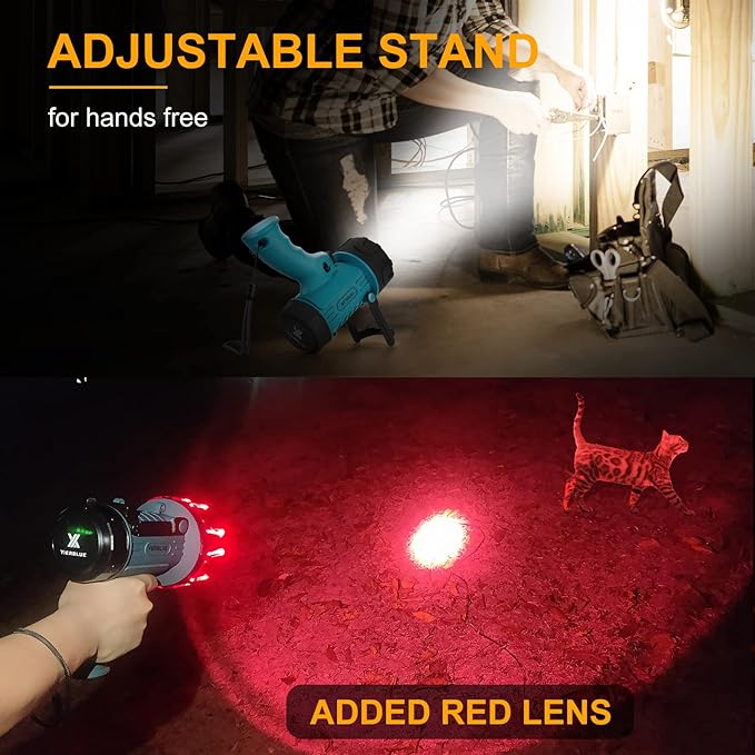 YIERBLUE Rechargeable Spotlight Flashlight with 99,000 High Lumen LED, IP67 Waterproof Long Running Spot Light searchlight, Impact Resistant Handheld Spotlight with Foldable Stand Red Lens