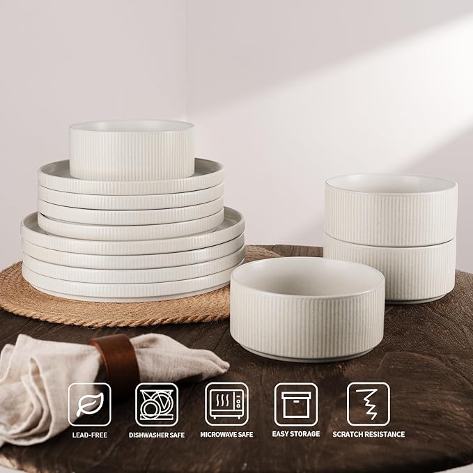 famiware Star Salad Plates for 6, 8 inches Plate Set, Stoneware Dinnerware, Small Dinner Plates for Dessert, Salad, Appetizer, Matte White