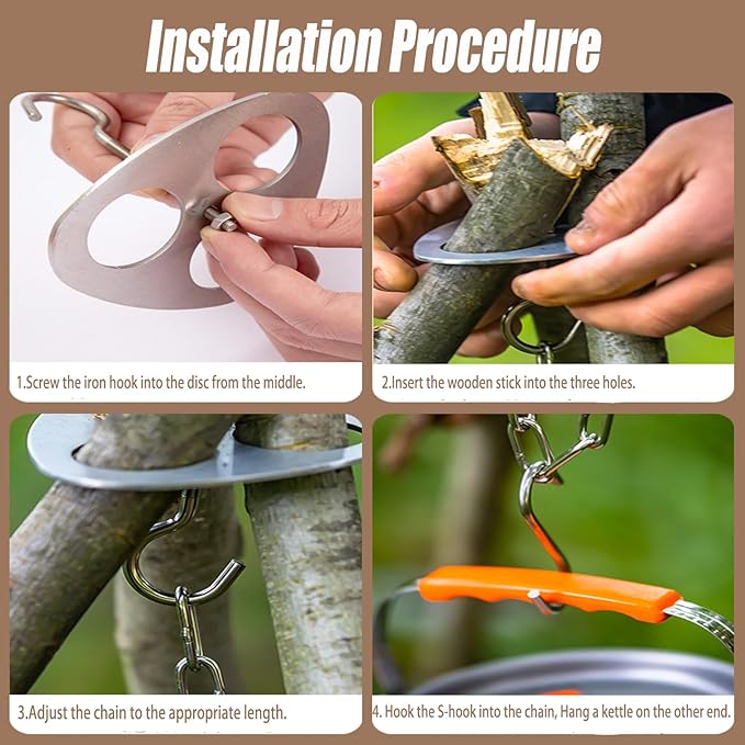 Camping Tripod Board, Turn Branches Into Stainless Steel Campfire Support Plate With Adjustable Chain For Hanging Cookware Perfect Portable Camping Gear Accessories For Outdoor Cooking(2pcs)