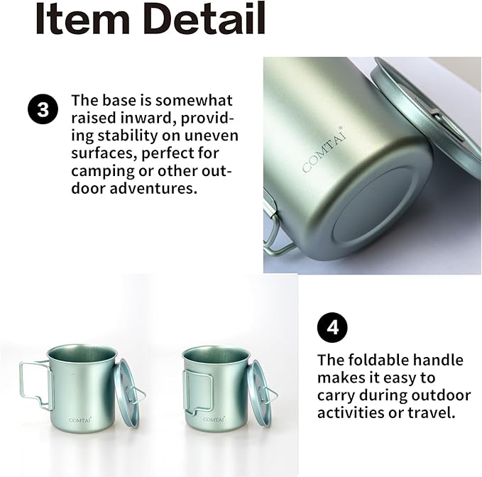 Titanium Camping Pot Mug 15oz (420ml) with Lid and Foldable Handle – Ultralight Camping Cup for Hiking, Backpacking, Outdoor Cooking, Cyan