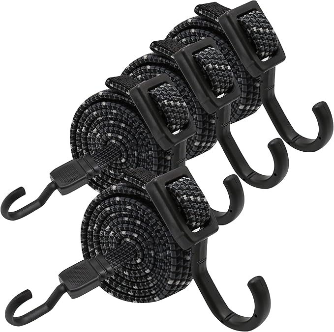 Bungee Cords with Hooks Heavy Duty, Flat Adjustable Bungee Cords with Hooks 40 Inch, Reflective Rubber Black Bungee Straps with Buckle Hooks for Outdoor, Camping, Tarps, Bike Racks, Tents, Black