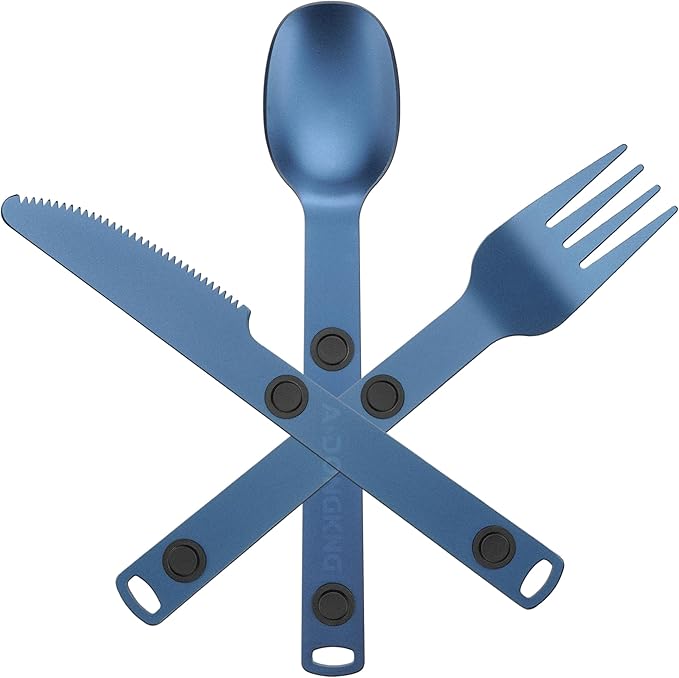 Magnetic Camping Utensil Set, Travel Cutlery Set, Knife, Fork & Spoon, Flatware Utensils for Camping, Cooking, and Outdoor Dining, 3-Pack, Blue