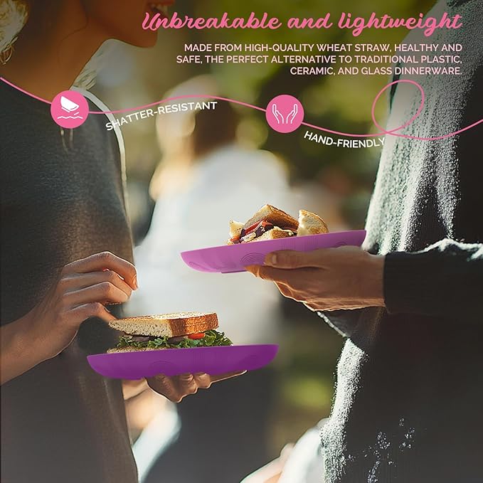 Homienly Dessert Plates, Premium Wheat Straw Plate Set, 9 Inch Plastic Plate Reusable - Microwave & Dishwasher Safe Plates for Party, Camping, RV, 4 PCS, Kitchen Essentials, Unbreakable - Flower Color