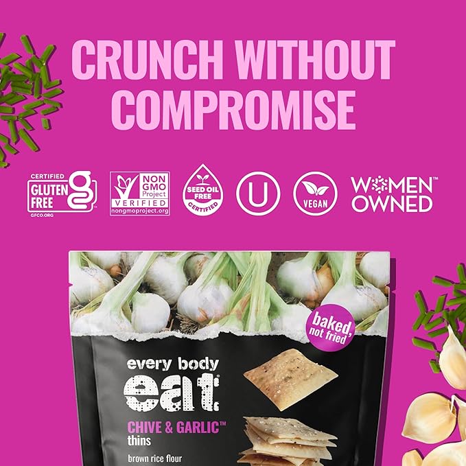 Every Body Eat Snack Thins, Allergen Friendly, Vegan, Gluten Free and Dairy Free (6 Count, Chive & Garlic)