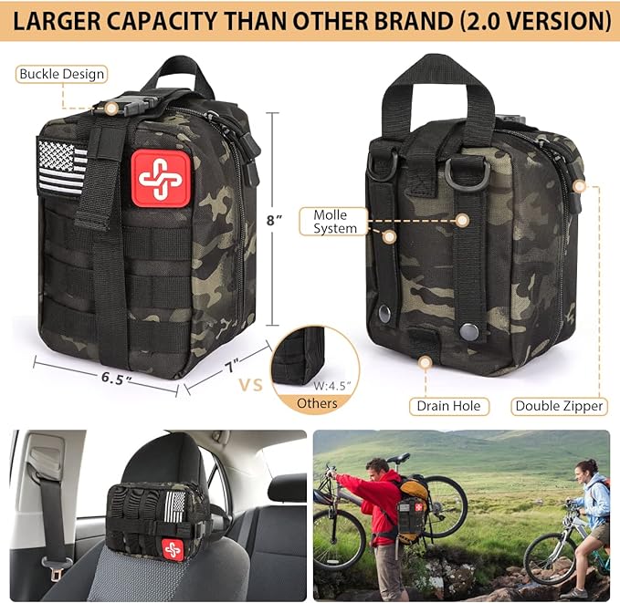 Survival Kit, 250Pcs Survival Gear First Aid Kit with Molle System Compatible Bag and Emergency Tent, Emergency Kit for Earthquake, Outdoor Adventure, Hiking, Hunting, Gifts for Men Women