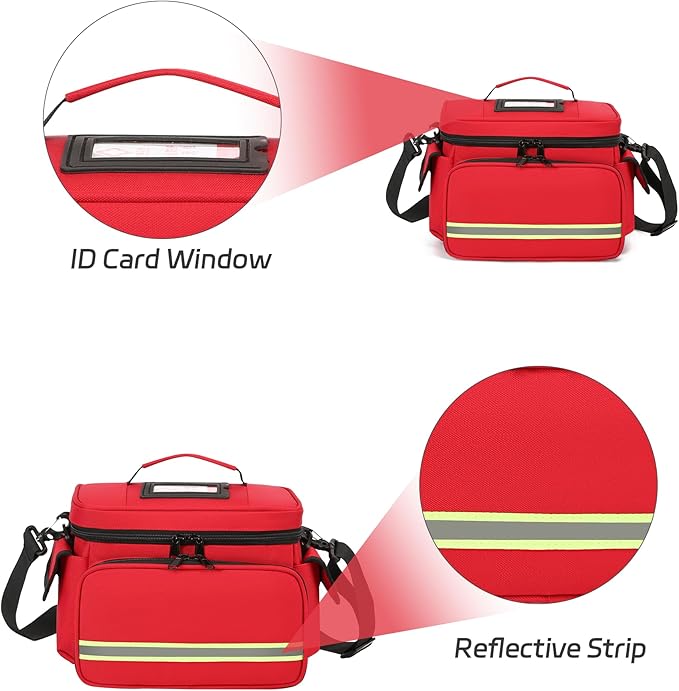 Red Medical Bag Empty First Aid Bag Home Health Nurse Bag, First Aid Storage, Medical Supplies Responder for Nursing Student,Therapist,Doctors