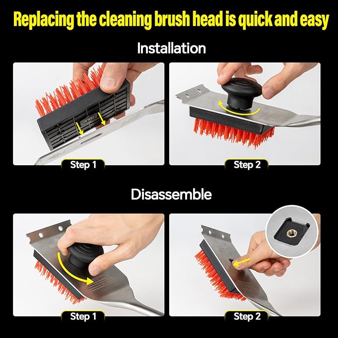 Grill Brush and Scraper, Dual Grip Design,Extra Strong BBQ Cleaner Accessories,Safe Nylon Bristles Barbecue Triple Scrubbers Cleaning Brush for Cast Iron Grates/Porcelain/Charcoal Grill