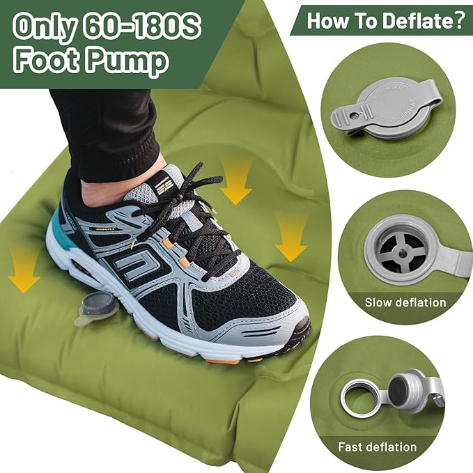 Sleeping Pad for Camping, 6" Extra Thick Double Sleeping Pad with Pillows & Built-in Foot Pump, Ultralight Camping Sleeping Mats Compact for Travel Tent Hiking Backpacking Car Camp Gear