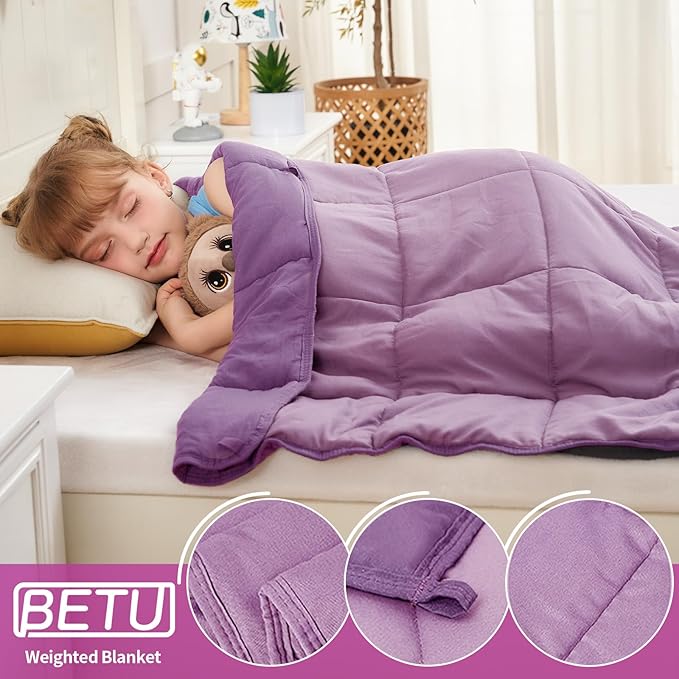 Purple Weighted Blanket Kids (3lbs, 36"x48" Kids Size) - Cooling and Breathable Heavy Blankets for 20-40lbs with Premium Glass Beads - Soft Thick Blanket for All-Season Sleeping Comfort