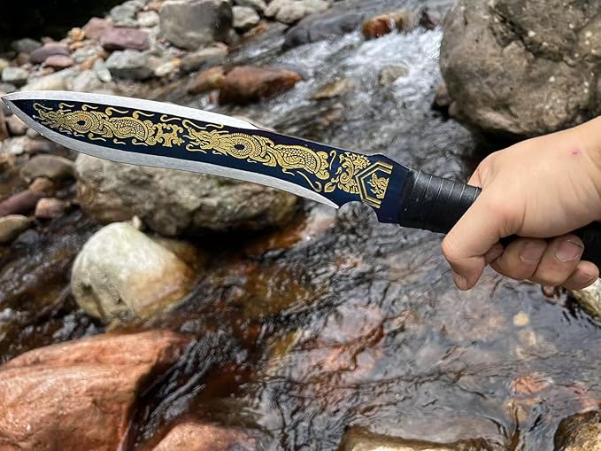 Kukri Fixed Blade Knife With Sheath, 12in Manganese steel Full Tang Heavy Duty Camping Knives for Bushcraft Survival Hunting