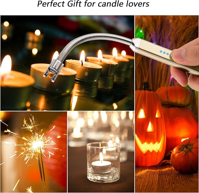 2 Pack Electric Candle Lighter, Birthday Christmas Stocking Stuffers Gifts for Women Mom Men Wife Sister, USB Arc Rechargeable Windproof Long Lighter for Candle BBQ Housewarming Gift Idals