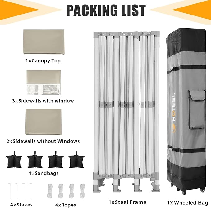 HOTEEL Tents for Parties 10x30 Heavy Duty Pop Up Canopy Tent with 5 Sidewalls&Wheeled Bag, Commercial Event Party Tent Wedding Instant Canopy Waterproof, UV 50+, Upgraded Thicked Hexagonal Legs, Khaki