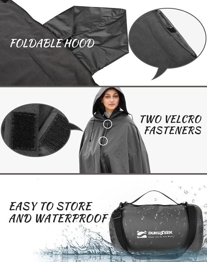 DUKUSEEK Hooded Stadium Blanket, Waterproof Windproof Outdoor Fleece Blanket - Large (79x56), Portable, Wearable, Warm for Outdoor Camping, Picnic, Stadium, Sports, Beach, Concerts, Car, Dogsβ¦