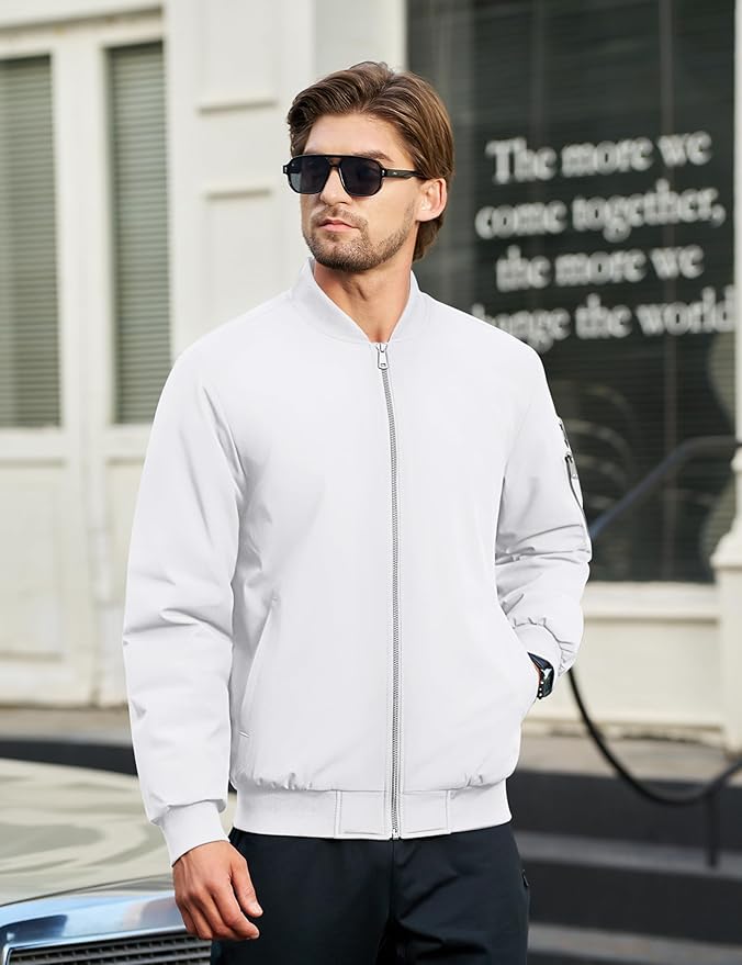 Cotrasen Mens Bomber Jacket Fall Winter Warm Windbreaker Casual Full Zip Padded Coats with Pockets