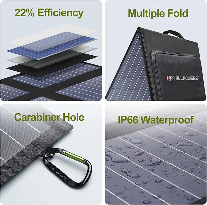 ALLPOWERS SP026 60W Portable Solar Panel, Foldable Solar Charger with USB-C/DC/QC Outputs, 22-25% High Efficiency Panel Solar Portatil for Phone, Laptop, Power Station, Camping, RV(SP026-60W)