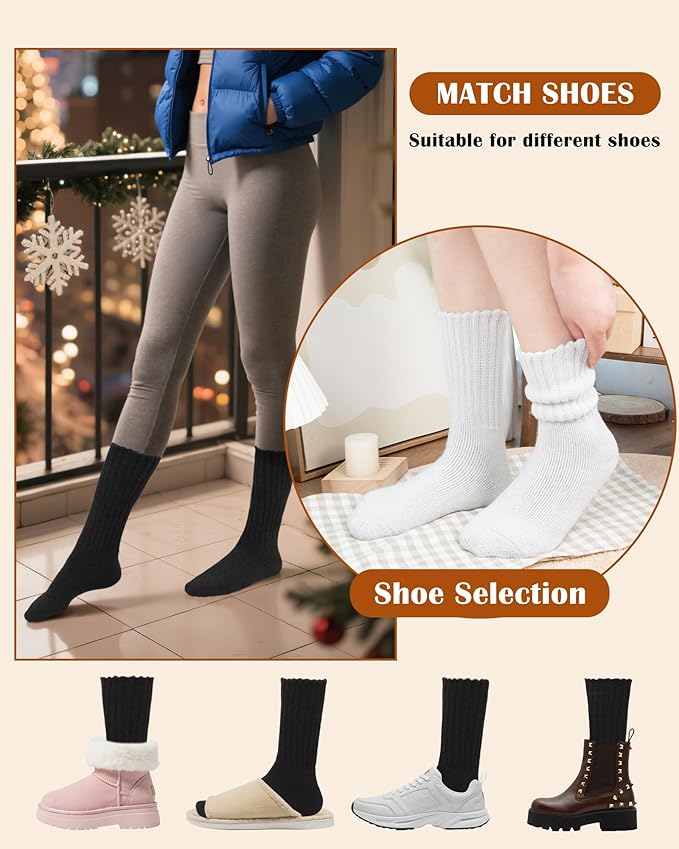 YSense Thermal Wool Socks for Women Thick Winter Boot Socks for Women Warm Cozy Breathable Hiking Socks 4 Pairs