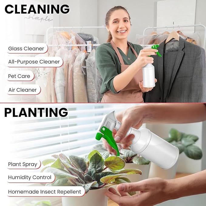 (3 Pack) Plastic Spray Bottle 32 Oz | All-Purpose HDPE Spraying Bottles Leak Proof Mist Empty Water Sprayer for Cleaning Solution, Oils, Hair, Planting, Pet with Adjustable Nozzle - White/Green