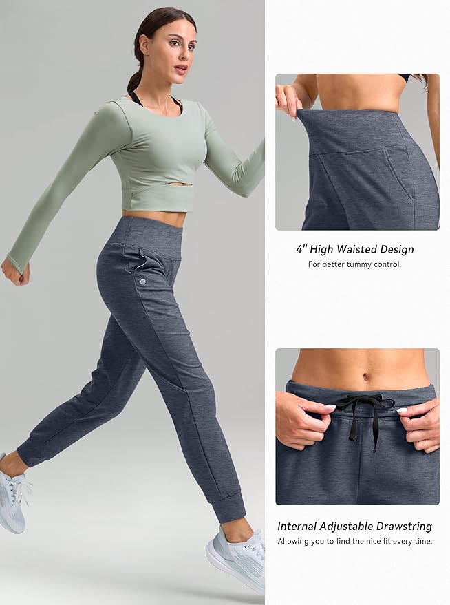G Gradual Women's Fleece Lined Joggers High Waisted Water Resistant Thermal Hiking Pants Cold Weather Sweatpants with Pockets