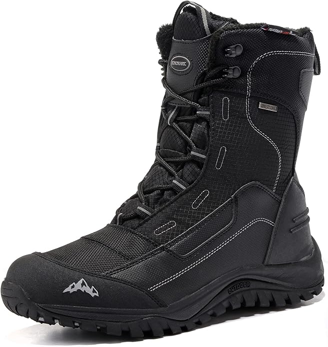 ROCKMARK Men's Winter Snow Boots Outdoor Warm Mid Calf Waterproof Durable Boot Non-Slip Warm Climbing Shoes
