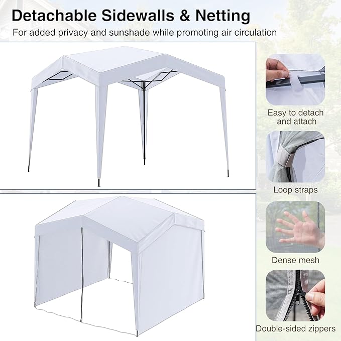 Tangkula 10x10Ft Pop up Canopy with Sidewalls, UPF50+ Portable Outdoor Screen Tent with Mesh Netting, Wheeled Bag, 8 Stakes, 4 Wind Ropes, Easy Set-Up Canopy Tent for Beach Party Event Camping (White)