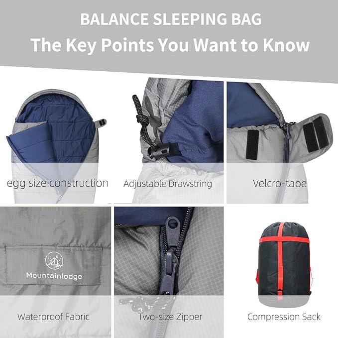 Balance Sleeping Bag for Adult,Cold&Warm Weather with Compression Sack and Water Resistant for Family Camping,Travel and Car Camping