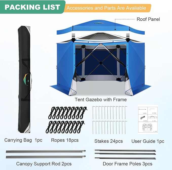 COBIZI 12x12 Pop up Gazebo Screen House Tent for Camping, Outdoor Canopy Tent with Removable Roof&Sidewalls, Portable Hub Tent with Carrying Bag and Ground Stakes, Blue(Upgraded 2.0)