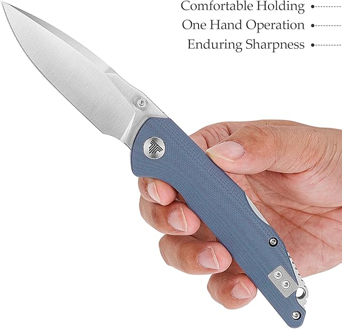 Pocket Knife for Men,EDC Folding Knife with Reversible Clip,3.3in 14C28N Blade, Thumb Studs & Lockback Outdoor Knives, Camping Tool,Arae-03G(Satin)