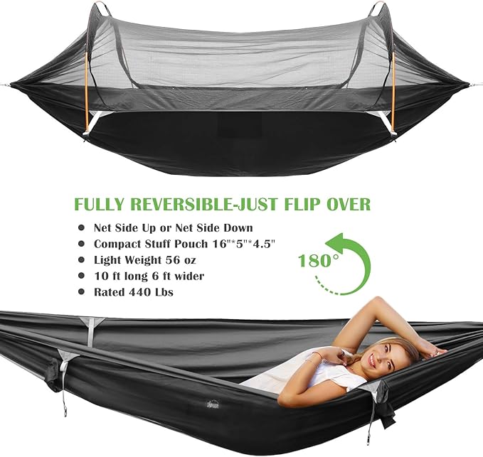 WintMing Hammock with Mosquito Net and Rain Fly Cover 3 in 1 Camping Hammock Tent 440lbs Load