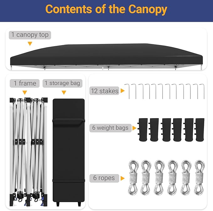 10x20 Pop Up Canopy - Instant Setup Beach Tent with Wheeled Carry Bag, 12 Sandbags & 6 Guy Lines, Portable Sun Shade for Camping, Events, Silver Coated Top, Black