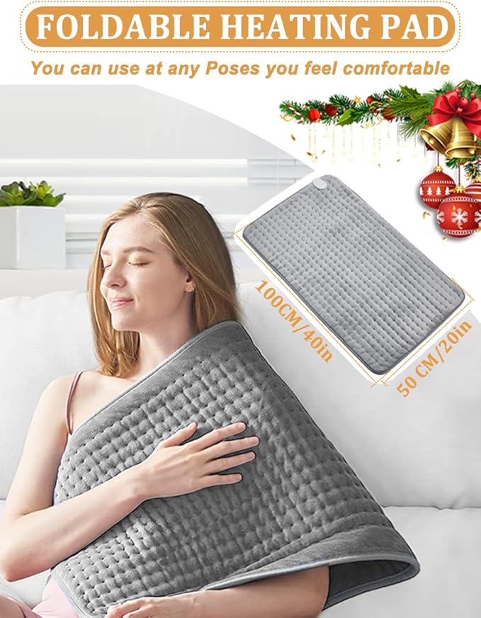 Large Heating Pad,20"x40" Extra Large Heating Pad for Back Pain Relief Electric Heating for Period Cramps Shoulders Knee Leg Pain Relief Moist/Dry Heat Auto Shut Off 10 Heat Setting Machine Washable
