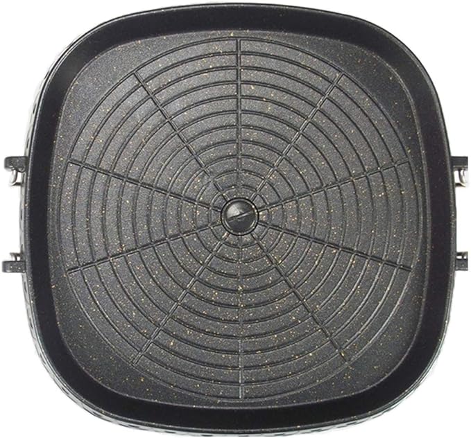 Korean Style Square Grill Pan with Maifan Coated Surface,Non-stick Smokeless Barbecue Stovetop Plate for Indoor Outdoor BBQ 32x32cm/12.5x12.5in