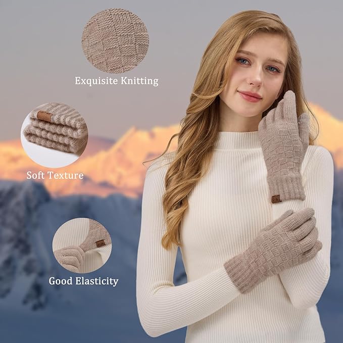 REACH STAR Winter Gloves for Women-Upgraded Touch Screen Elastic Thermal Knit Lining Warm Gloves for Cold Weather