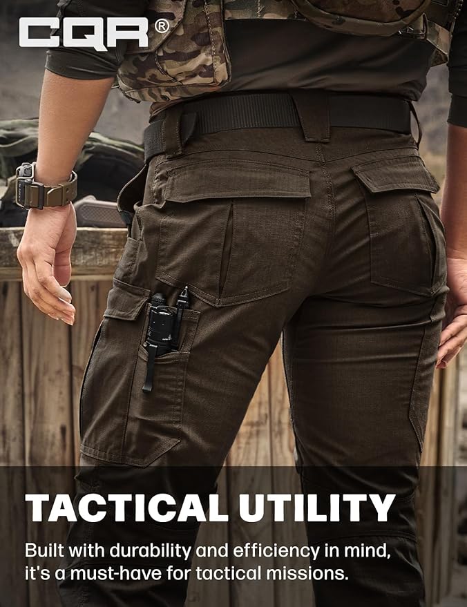 CQR Women's Flex Stretch Tactical Pants, Water Resistant Ripstop Cargo Work Pants with Pockets for Outdoor & Hiking