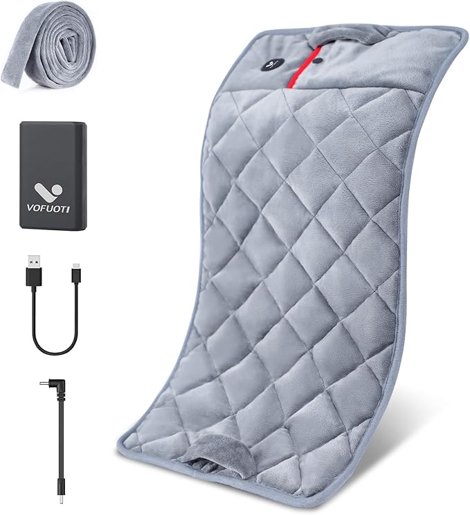 Vofuoti Weighted Heating Pad with Battery, 3 Heat Settings, Electric Portable Cordless Heating Pad for Back, Neck & Shoulder, Abdomen, Large Heated Pad for Women Men, 12" x 24", 2 lbs