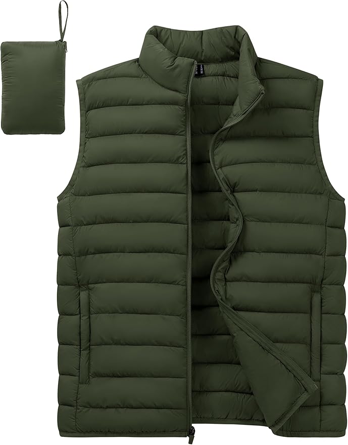 Cotrasen Men's Puffer Lightweight Vest Packable Outerwear Vest Warm Winter Outdoor Sleeveless Jacket for Travel Running