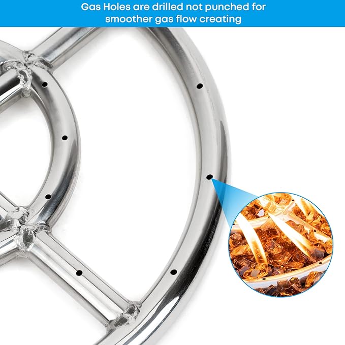 Stanbroil 30 Inch Round Fire Pit Burner Ring for Natural Gas & Propane Fire Pit Fireplace - 304 Stainless Steel Fire Pit Burner for Indoor & Outdoor, BTU 435,000 Max
