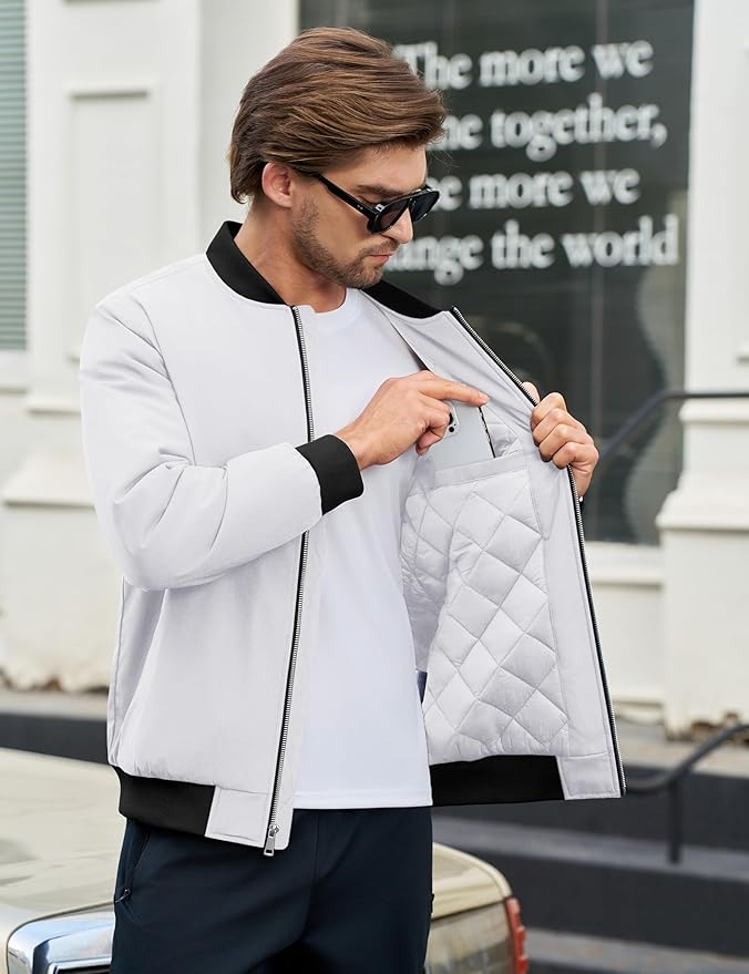 Cotrasen Men's Bomber Jacket Full Zip Windbreaker Warm Winter Windproof Casual Outwear Padded Lined Coats