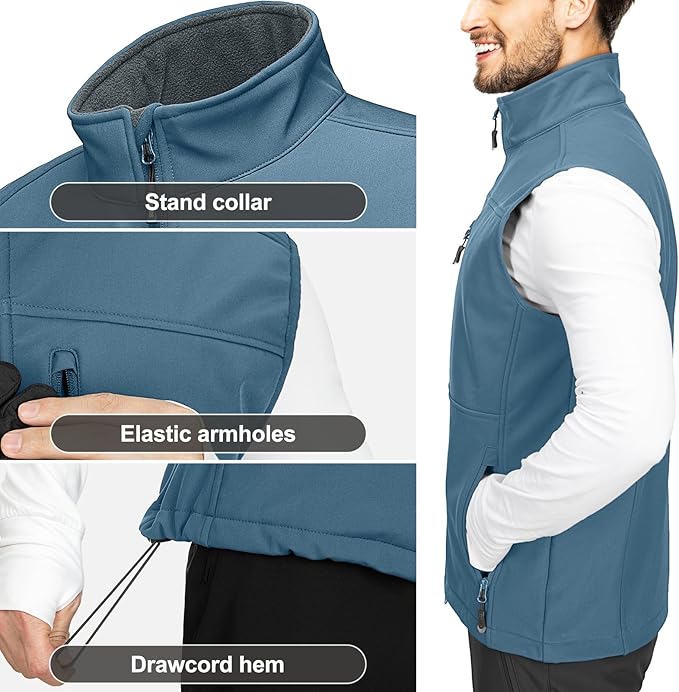 33,000ft Men's Lightweight Softshell Vest Outerwear Zip Up Fleece Lined Windproof Sleeveless Jacket for Golf Running Hiking
