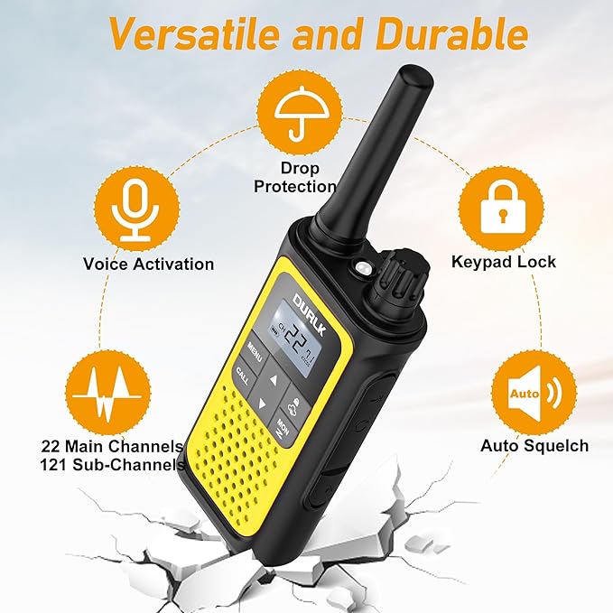 Rechargeable Walkie Talkies Long Range, 4 Pack Walkie Talkies for Adults NOAA Weather Alert, 2 Way Radio 22 FRS Channel with 1800mAh Li-ion Battery Charger USB-C Cable VOX for Hiking Cruises Camping