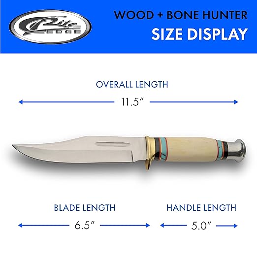 SZCO Full Tang Hunting Knife 11.5 Inch - Turquoise Pocket Knife with Stainless Steel Blade, Bone Handle & Leather Sheath - Camping Knife for hunting - Skinning knife for Men