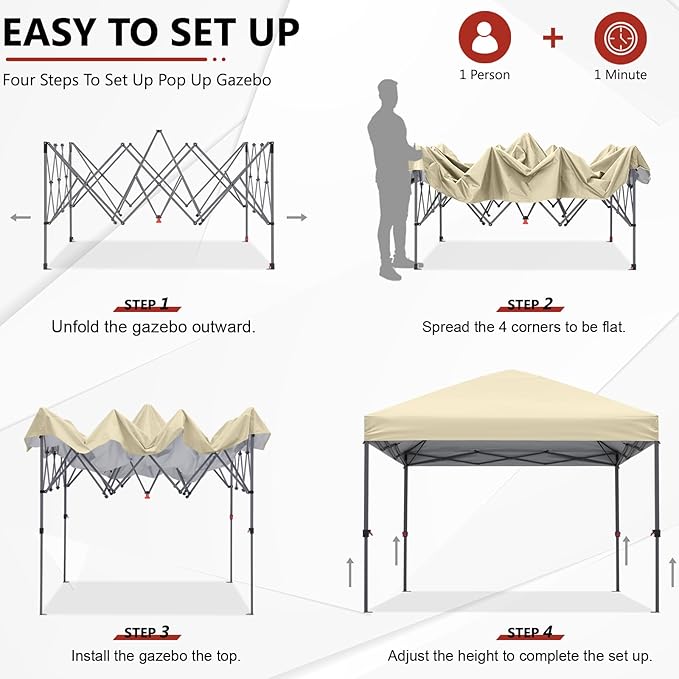ABCCANOPY Pop Up Canopy - 10x10 Outdoor Patio Portable Canopy Tent with 4 Weight Bags (Cream)