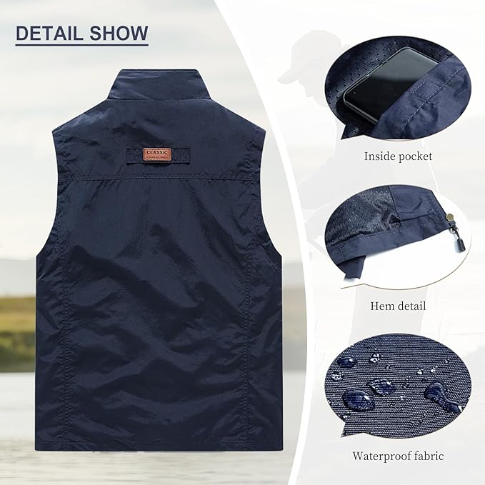 AOTORR Mens Outdoor Lightweight Safari Casual Work Photo Travel Fishing Vests